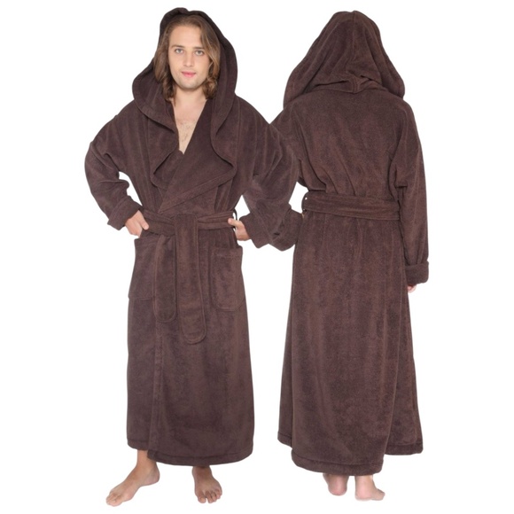 Men’s Long Monk Hooded Turkish Cotton Spa Bathrobe - Picture 1 of 13